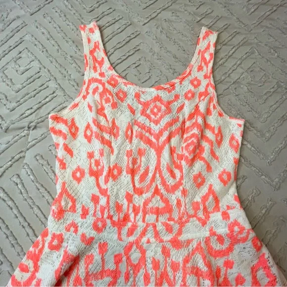 Bethany Mota Neon Coral & Cream A Line Skater Dress | S - Picture 3 of 6